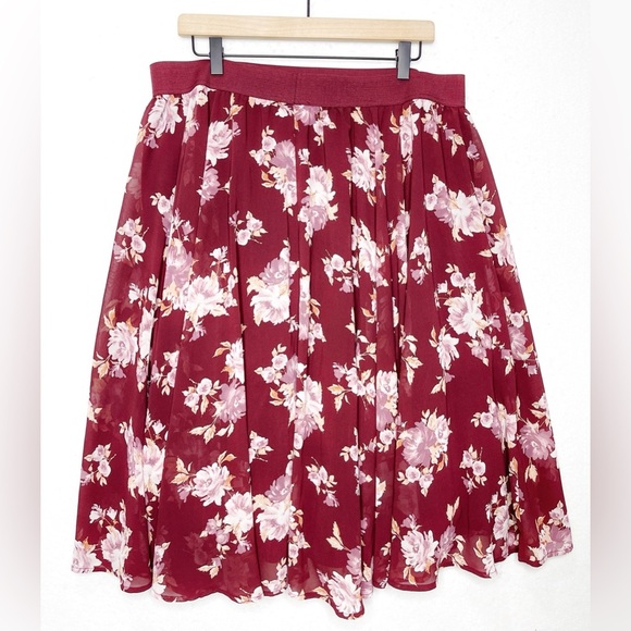Torrid Women’s Floral Midi Chiffon Lined Skirt Size 1/2 or 14-18 Elastic Waist - Picture 4 of 8